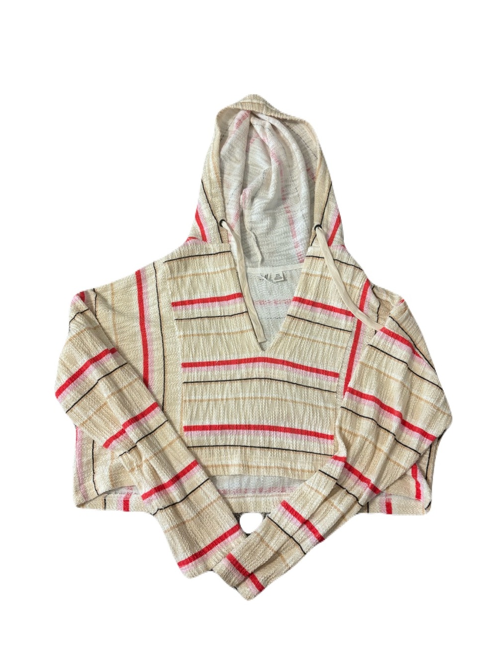 Roxy Cream Hooded Pullover with Pink Stripe